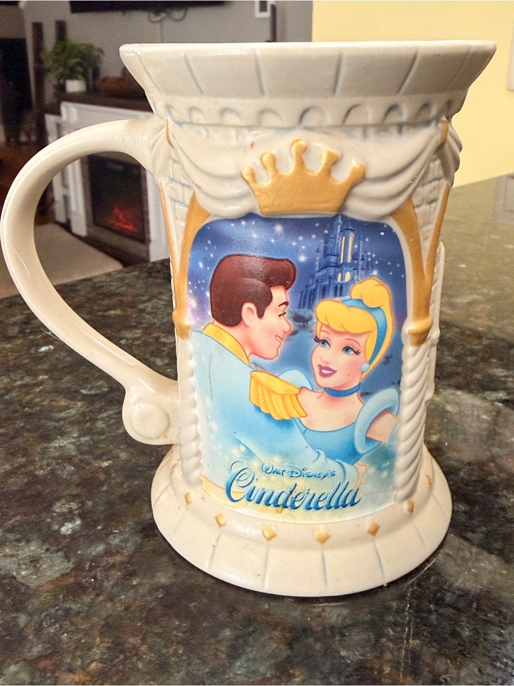 Disney Cinderella & Prince 3D Castle Mug Handpainted 14 Oz.